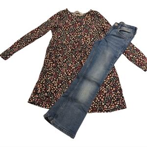 H&M Bundle Hippie Chic Floral Dress Tunic & Flared Jeans